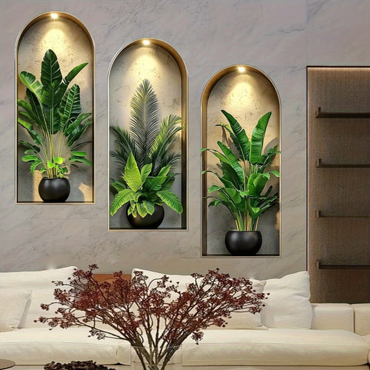 Nordic Style 3D Arched Window Flower Pot Stickers, Set of 3 – Realistic Wall Decor