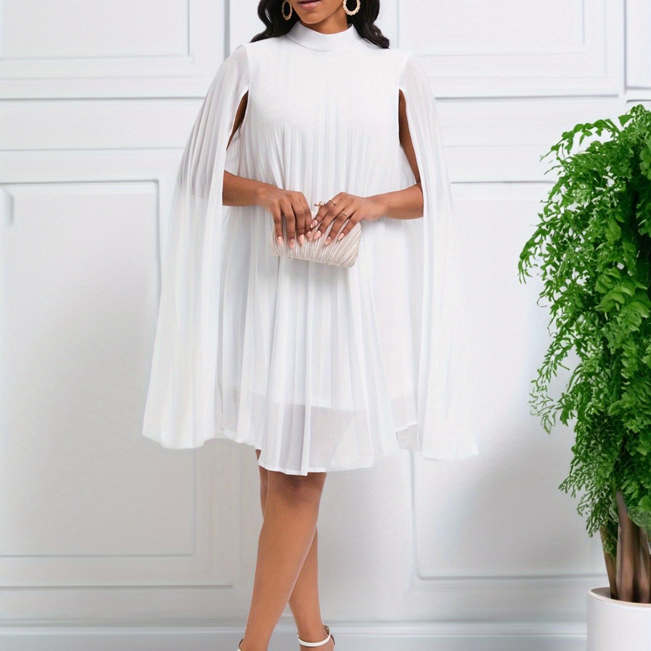 Plus Size Women's Dress – Temperament Fashion Chiffon Pullover Cape Bat Sleeve Dress