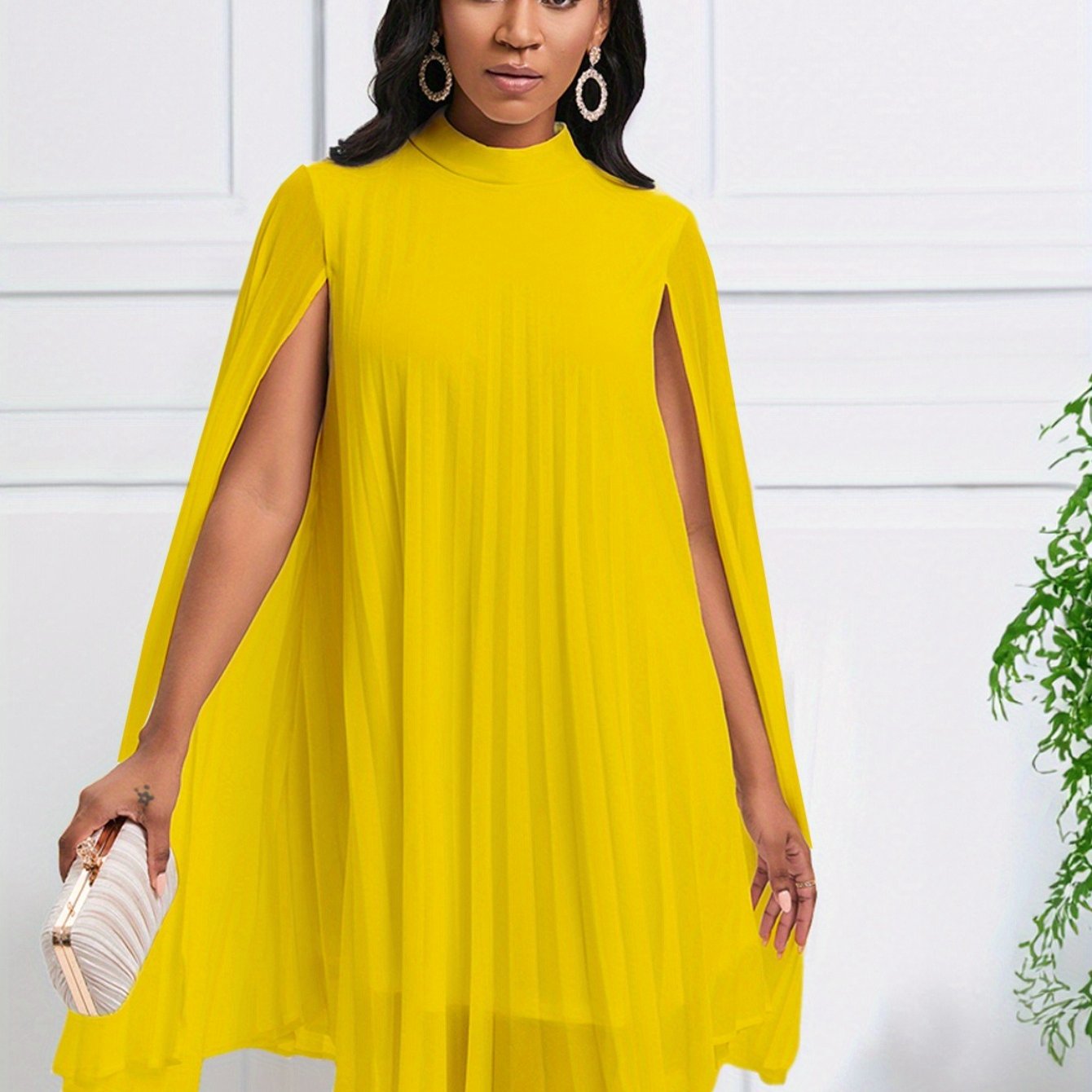 Plus Size Women's Dress – Temperament Fashion Chiffon Pullover Cape Bat Sleeve Dress