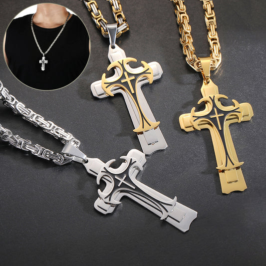 Christian Trinity Latin Cross Necklace for Men