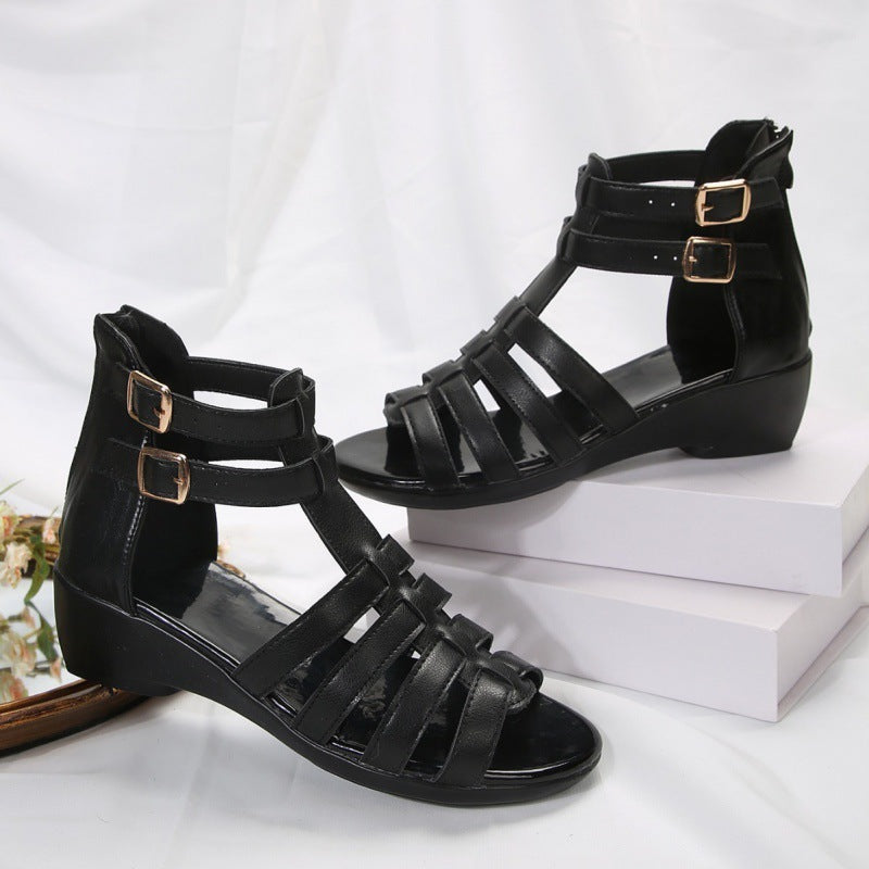 Women's Hollow-out Open Toe Zip Wedge Sandals