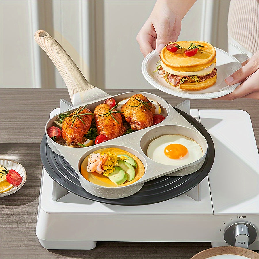 Non-Stick Aluminum Multi-Functional Compartment Pan with Wooden Handle