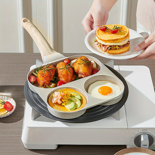 Non-Stick Aluminum Multi-Functional Compartment Pan with Wooden Handle