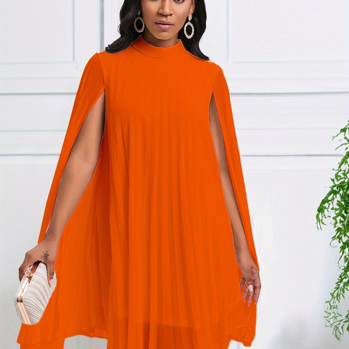 Plus Size Women's Dress – Temperament Fashion Chiffon Pullover Cape Bat Sleeve Dress