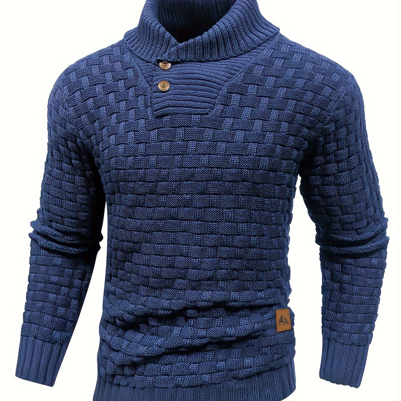 High Stretch Men’s Casual Sweater, Chic Mature Waffle Pattern Pullover
