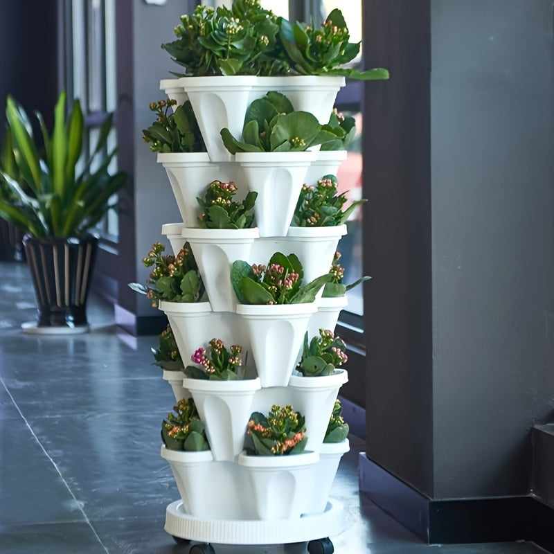 Hot Deal 5-Layer Stackable Vertical Garden Planter – 1 Set (16 Pcs) with Wheels & Tools