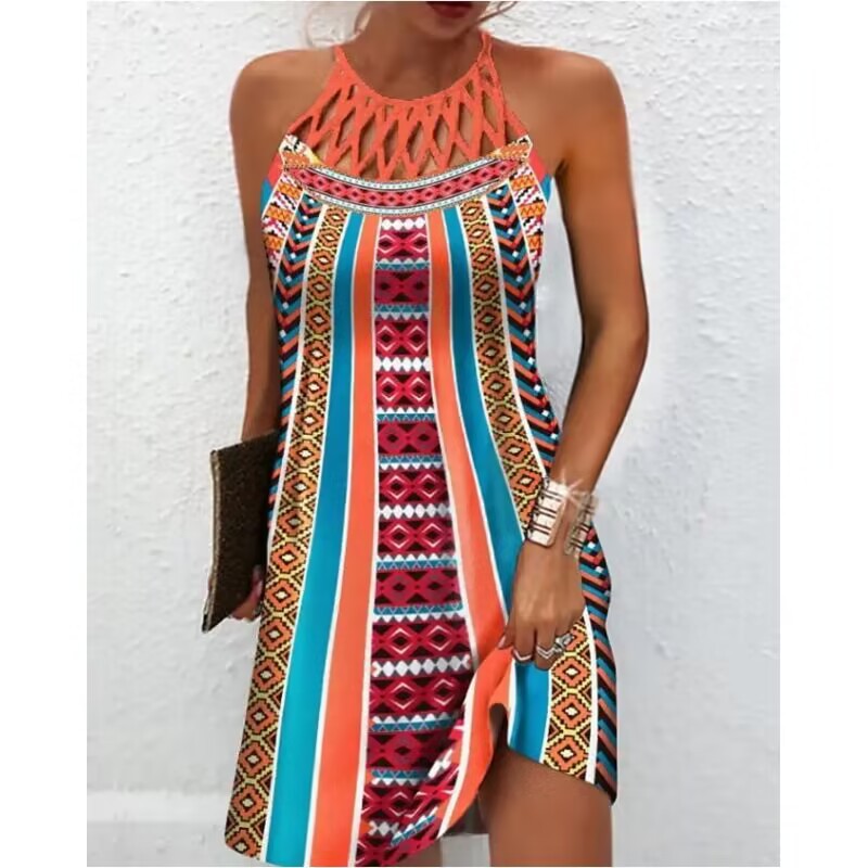 Fashion Print Halter neck Dress for Women – Summer Casual Style