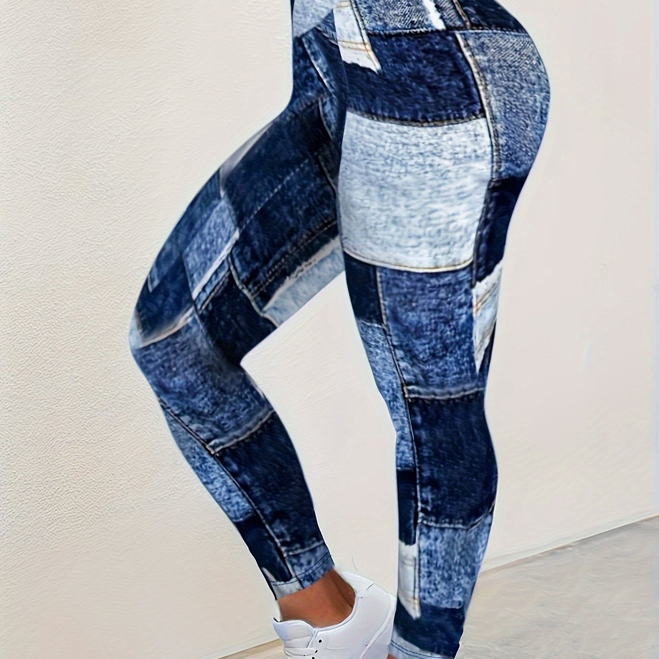 Plus Size Denim Print Leggings
