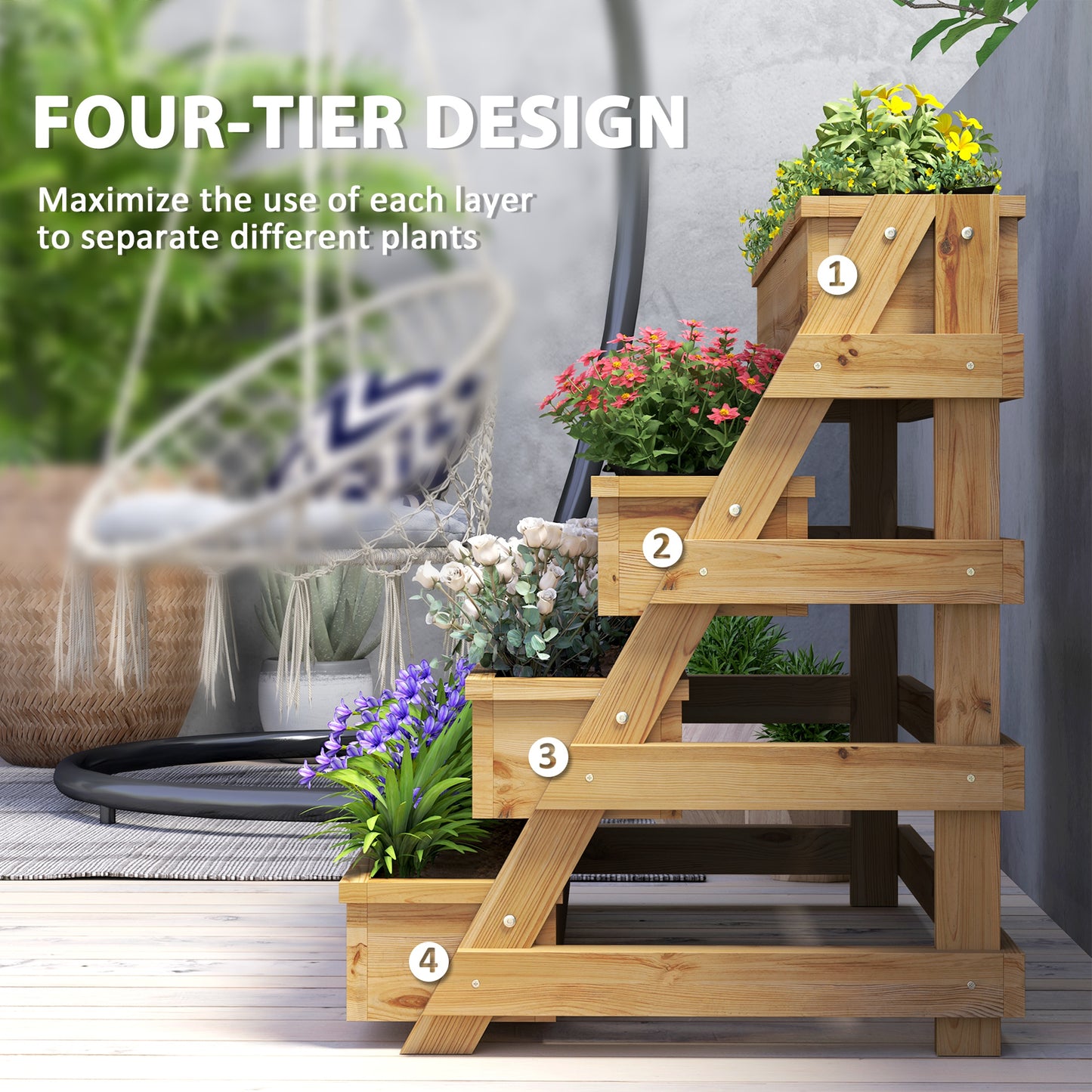 4-tier vertical raised garden bed with drainage holes