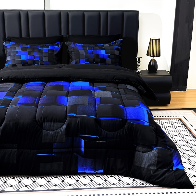 3-Piece Super Soft Fashion Grid Quilt Set