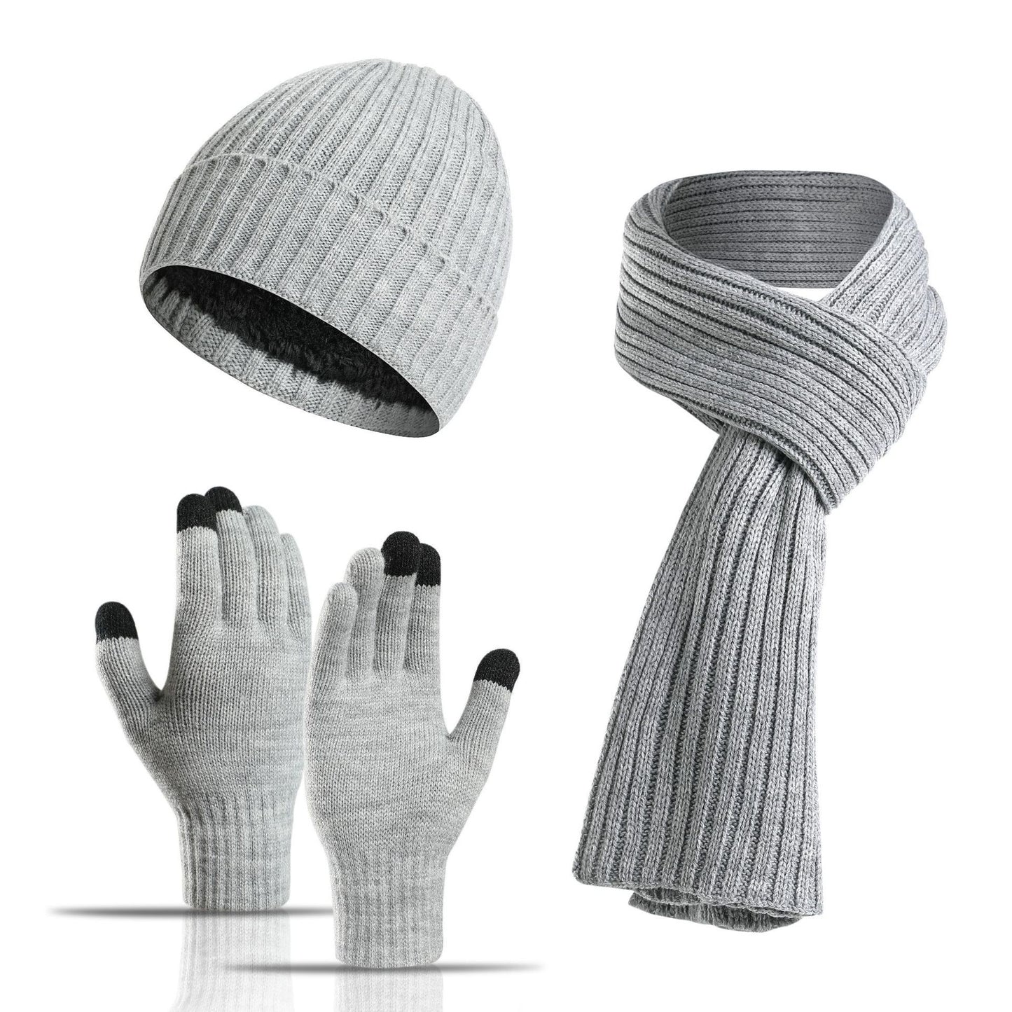 Men's & Women's 3-Piece Winter Set – Thick Knit Wool Hat, Scarf & Gloves