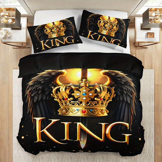 Luxury 3-Piece King Duvet Cover Set – Elegant Black & Gold Royal Design
