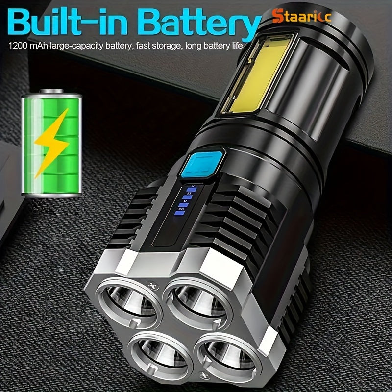 1pc LED Flashlight with Powerful 4 LEDs & COB Side Light