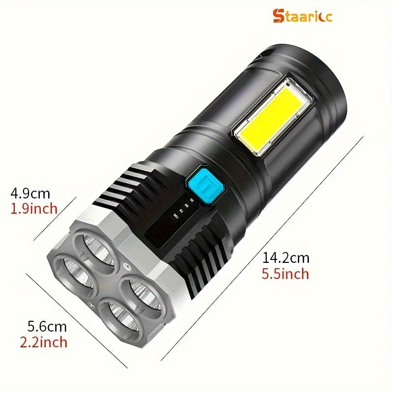 1pc LED Flashlight with Powerful 4 LEDs & COB Side Light