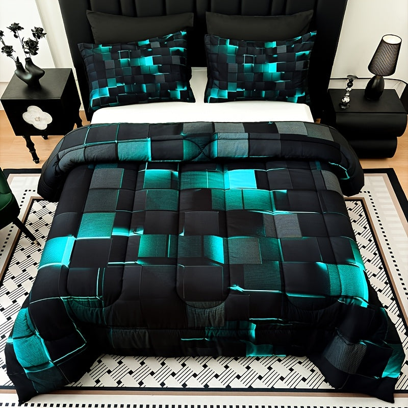 3-Piece Super Soft Fashion Grid Quilt Set