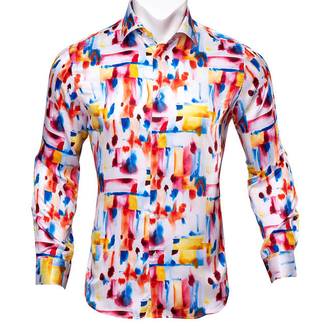 Barry Wang Teal Paisley Floral Silk Shirt – BCY-05