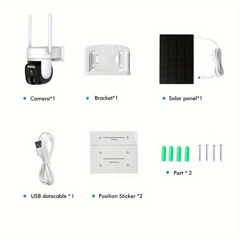 3PCS Solar-Powered Outdoor Security Cameras – 2K HD, AI Motion Detection, PTZ 360°, Color Night Vision