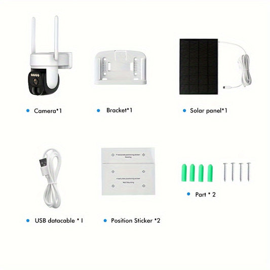 3PCS Solar-Powered Outdoor Security Cameras – 2K HD, AI Motion Detection, PTZ 360°, Color Night Vision