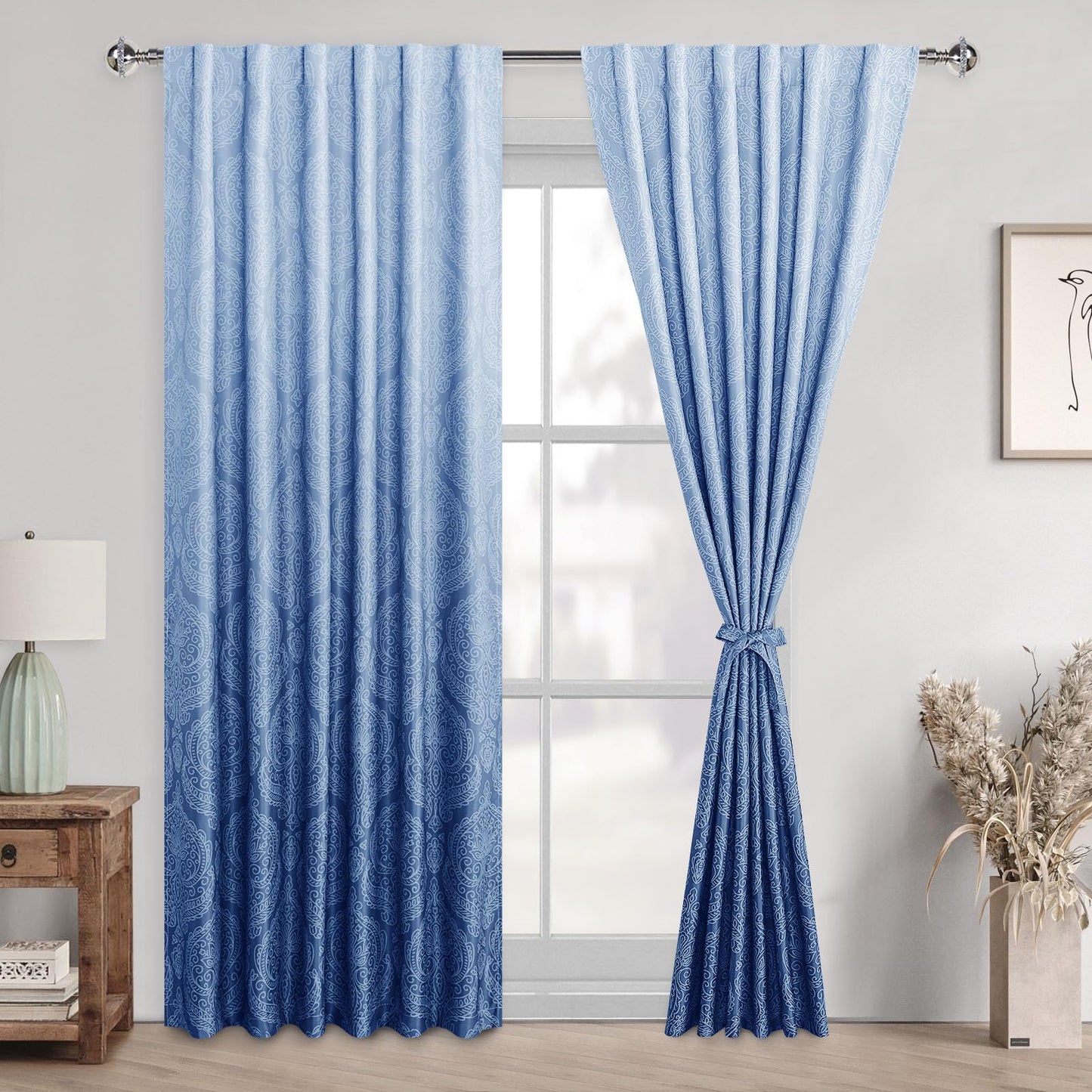 DWCN Ombre Blackout Curtains with Tiebacks – Set of 2 Panels