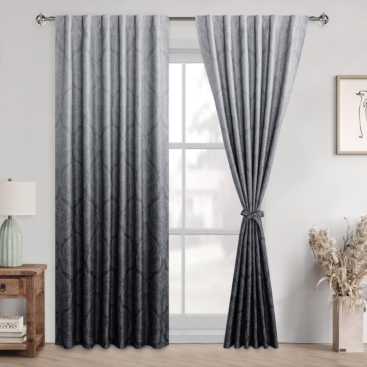 DWCN Ombre Blackout Curtains with Tiebacks – Set of 2 Panels