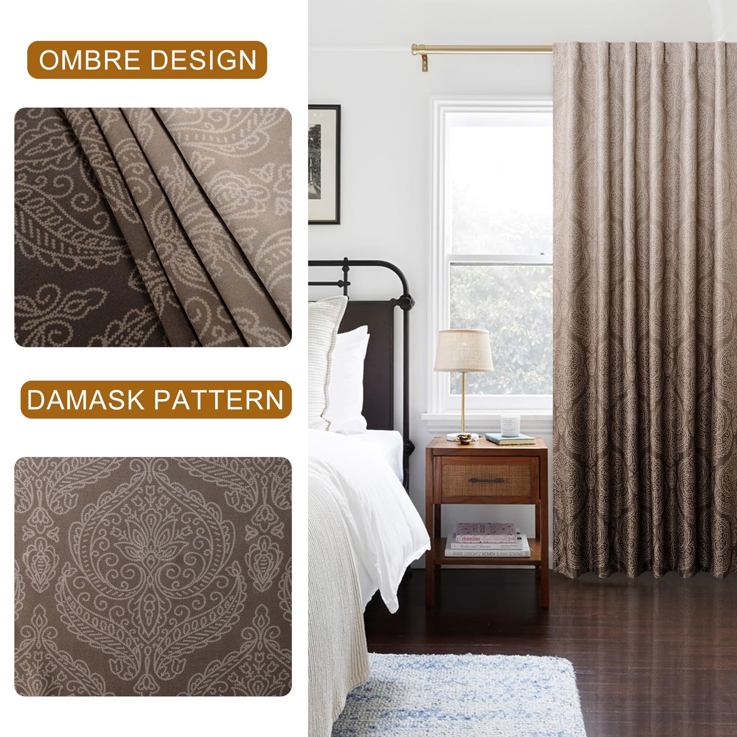 DWCN Ombre Blackout Curtains with Tiebacks – Set of 2 Panels