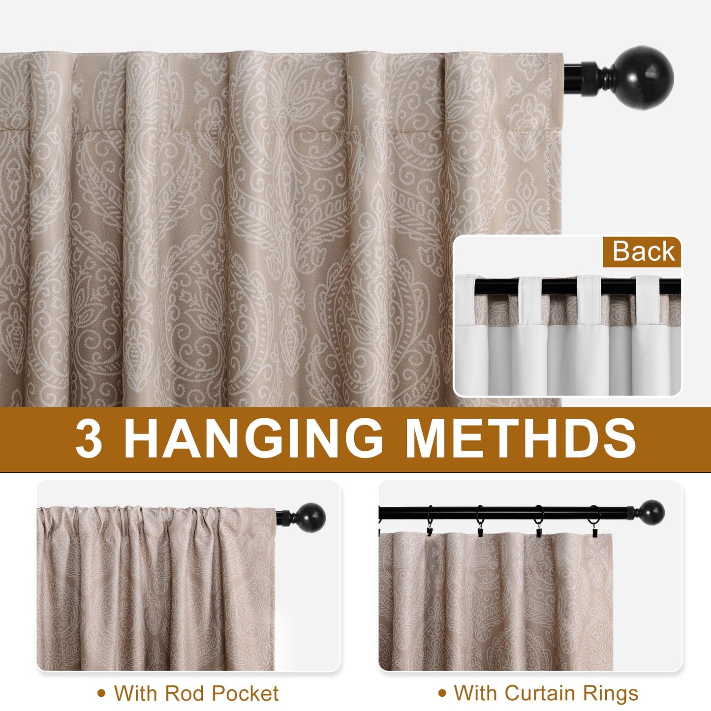 DWCN Ombre Blackout Curtains with Tiebacks – Set of 2 Panels